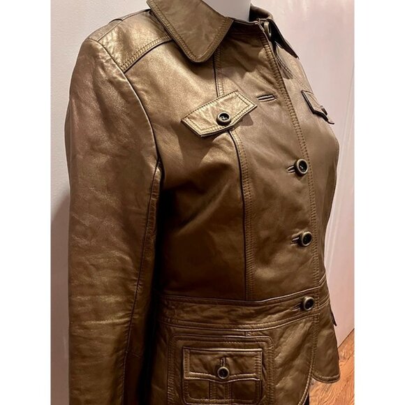 Vintage 90s Cache bronze gold genuine metallic leather jacket, S 10 - Picture 1 of 6